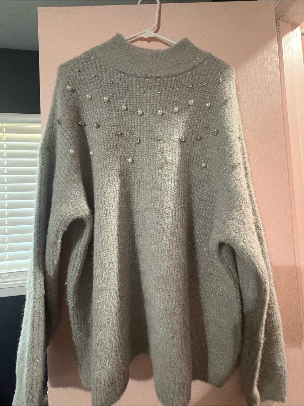 Maurices Light Gray Pearl-Embellished Turtleneck Sweater